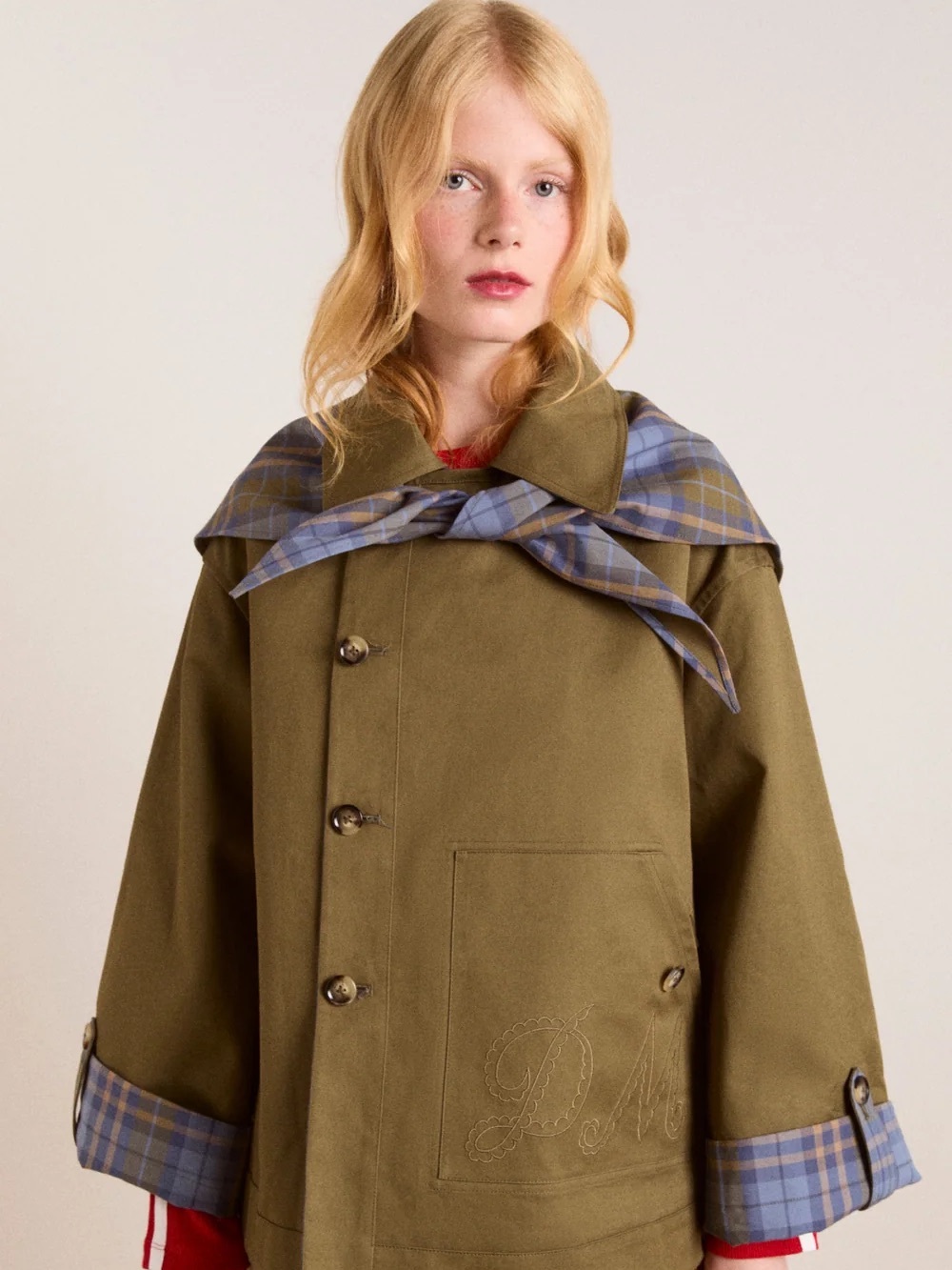 Damson Madder Reversible Jerry Crop Trench Coat - Olive